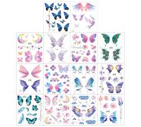 14 Hojas Tatuaje de mariposa brillante temporales tatuajes,Pegatinas de Tatuaje Mariposa,Butterfly Flower Face,para Mujeres Niñas Festivales Cosplay Ojos Maquillaje Facial