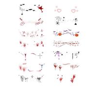14 Hojas Tatuajes Temporales De Colores De Halloween, No Tóxicos Y Fáciles De Lavar, Para Mujeres, Maquillaje Facial Con Efecto De Manchas De Sangre Terroríficas.