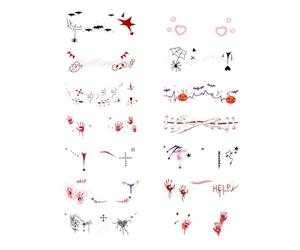 14 Hojas Tatuajes Temporales De Colores De Halloween, No Tóxicos Y Fáciles De Lavar, Para Mujeres, Maquillaje Facial Con Efecto De Manchas De Sangre Terroríficas.