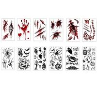 14 Hojas Tatuajes Temporales, Tatuaje de Halloween+Botellas pulverizadoras