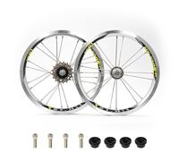 14" Juego de Ruedas BMX + Volante de inercia 3velocidades 9-13-17T | 74/85mm QR, rueda delantera y trasera con freno de V/C de bicicletas plegables, rodamiento sellado