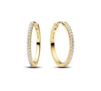 14 k Golden Plated Hoop Earrings with Clear Cubic Zirconia, 22 mm