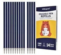 14 minas de repuesto borrables de color azul y negro, compatibles con Legami, punta de bolígrafo de 0,7 mm, fáciles de borrar, para la escuela y la vida cotidiana, altura 13 cm