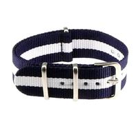 14 mm, 16 mm, 18 mm, 20 mm, 22 mm, 16 cm de longitud, correa de reloj de nailon de lona unisex, diseño de bucle de una pieza, correa de reloj de repuesto duradera,Azul Blanco,22mm