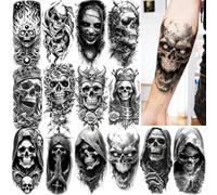 14 Pegatinas De Calaveras Para Tatuajes De Halloween: Impermeables Y Realistas Para Brazos Y Piernas.