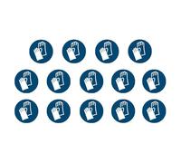 14 pegatinas guantes utilizan M009 - diámetro de 9,5 cm - UV y resistente a la intemperie - ISO 7010 - sostenible - Cartel de sello de obligación (9,5 cm, guantes)