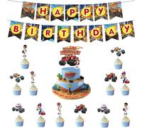 14 Piezas de Decoración para Tartas de Camión, Monster Truck Cake Topper, Happy Birthday Banner, Cars Decoracion Tartas Cumpleaños, Decoracion de Fiesta Cumpleaños para Niños