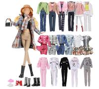 14 piezas de ropa y accesorios para muñeca de 11.5 pulgadas. Incluye 1 juego de abrigo a cuadros, 1 conjunto de invierno, 1 atuendo deportivo, 1 vestido, 2 bolsas, 5 zapatos, 1 sombrero, 1 bufanda al