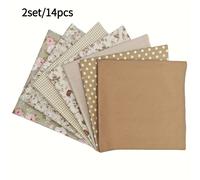 14 piezas de tela de marrón floral, ideal para acolchado y patchwork. set de patchwork de poliéster es para diseñar regalos para Navidad, Pascua, y otras , así como para sombreros.