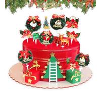 14 Piezas Decoración para tartas de Navidad,Topper Tarta Navidad,Adornos de Tartas Adornos para Magdalenas de Navidads,Cake Toppers para Decorar Cupcakes Pastel