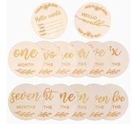 14 Piezas Flor Tarjetas Meses Bebe, 1-12 Meses Letrero de Anuncio de Bebé Letrero de Recién Nacido de Hola Mundo Discos de Madera para Niño y Niña Baby Shower Regalo Accesorios de Fotografía