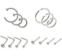 14 piezas/juego Anillos de nariz, gancho para cartílago de acero, joyería para piercing, joyería para piercing unisex Anillo de nariz de acero inoxidable Color acciDeft ha sido procesado