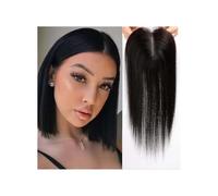 14 pulgadas postizos para mujeres, cabello humano, sin flequillo, base de 4 x 5 pulgadas para mujeres con cabello fino agrega volumen al cabello (negro natural)