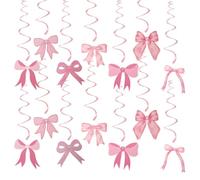 14 Set Remolinos Colgantes de Fiesta con Lazos Rosas, Pink Bow Party Hanging Swirls Decorations Serpentinas con Lazo para Fiesta de Cumpleaños de Niñas Decoración para Baby Shower de Novia