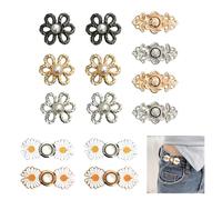 14 Sets Botones Para Pantalones Ajustables Botones Desmontables Vaqueros Plata Oro Negro Decoración de Ropa de Diseño Floral Aprieta la Cintura