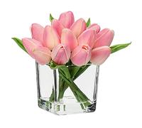 14 tulipanes flores artificiales de tulipán, flores artificiales, sensación real, tulipanes de látex artificiales en jarrón de cristal, decoración para bodas, interiores y exteriores, cocina, oficina