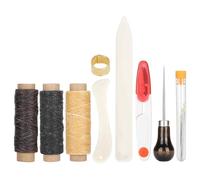 14 Uds herramientas de encuadernación para coser, plegadora de carpetas de huesos, hilo de lino encerado, mango de madera, punzón, agujas de ojo grande para suministros de costura DIY