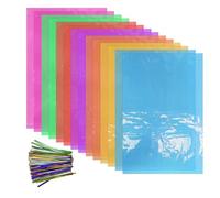 14 Unidades de Celofán de Colores y 100 Corbatas Decorativas - Para Embalaje, Tartas, Envoltorios de Dulces y Manualidades