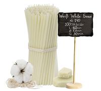 №140-100 Velas de Cera de Abeja Blanca: Tradicionales, Domésticas, Rituales y de Colores - Juego para Rituales L-16 cm, Diámetro 5,0 mm, 30 Minutos de Combustión
