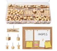 140 Chinchetas de Madera, 6 Tipos Diferentes con Caja de Plástico | Agujas Que Contengan Formas Cabeza Redonda Cilindro Forma de Sombrero Geometría para Tablón de Anuncios, Mapas, Fotos