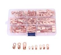 140 piezas de terminales de engarce para cable de barril abierto, juego surtido de terminales de anillo de cobre, cobre puro electrolítico con alta conductividad térmica para