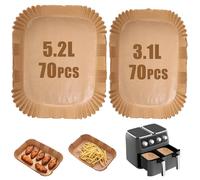 140 unidades de freidoras de aire caliente Backpapie para Philips Airfryer Dual Basket Serie 3000, papel de horno para Tefal EY9018 Dual Easy Fry 5,2/3,1 L, grandes y pequeños, 2 cajones, 70 unidades
