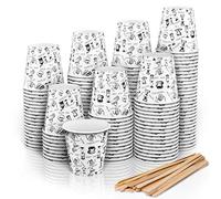 140 Vasos Carton Desechables para Café Espresso 110 ml con Agitadores de Madera para Café Para Llevar