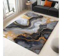 140 x 200 cm Abstracto Alfombras Sala de Estar, Oro Gris Alfombra Lavable de Pelo Corto para Dormitorio, Mármol Líquido Alfombra Suave Antideslizante Estampada para Comedor