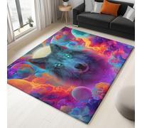 140 x 200 cm Fantasía Alfombras Sala de Estar, Colorful Alfombra Lavable de Pelo Corto para Dormitorio, Planetas Nubes Animales Alfombra Suave Antideslizante Estampada para Comedor