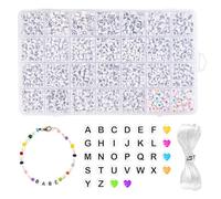 1400+ piezas letras para pulseras, abalorios de letras en blanco y negro, colorido juego de abalorios de corazón con cordón elástico de 5m, para hacer pulseras amistad, joyas,collares