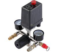 (1405)G1/4" Interruptor de presión para compresor de aire con salidas dobles y regulador de manómetros