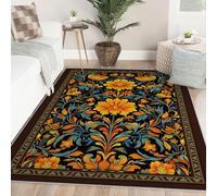 140x200 Alfombra Lavable salón Floral Bohemio Vintage Antideslizante Alfombra Fina Pelo bajo Alfombra Suave Ligera Resistente Manchas Dormitorio Comedor Oficina Aula Sala Juegos decoración hogar