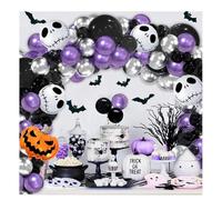 141 piezas de guirnalda de globos de Halloween con calavera morada y negra para decoración de fiestas, ideal para pesadilla antes de Navidad, día de muertos, baby showers, morado, negro, blanco