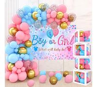 141 Piezas globos revelacion genero bebe , decoración revelación de género Con 132 Piezas Rosa y Azul Globo Arco Kit y 4 genérico Cajas De Fondo,gender reveal decoracion Para baby shower niño niña