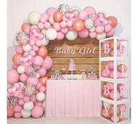 143Piezas Gender Reveal Globo Guirnalda Kit Baby Shower Fiesta Globo Decoración Niña Rosa Globo BABY Caja AZ Letras para Cumpleaños Fiesta Decoración Gender Reveal Baby Shower Niña Bautizo Fiesta Deco