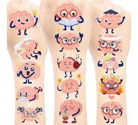 144 calcomanías de tatuajes temporales de cerebro, suministros divertidos para fiestas de cumpleaños, regalos para niños y niñas, recompensas de aula, 24 hojas