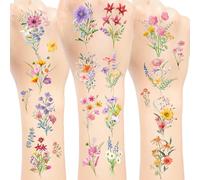 144 calcomanías de tatuajes temporales de flores silvestres, regalos de fiesta de cumpleaños, suministros de decoración de flores silvestres, ramo de flores silvestres, regalos para niños y niñas, 24