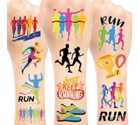144 calcomanías de tatuajes temporales para correr, maratón, deportes, fiestas, suministros de decoración de fiesta de cumpleaños, regalos para corredores, niños, adolescentes, niños, niñas, 24 hojas