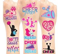 144 calcomanías temporales de animadora, animadora, animadora, suministros de fiesta de cumpleaños, regalos de espíritu de equipo deportivo para niños, 24 hojas