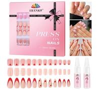 144 Piezas de Uñas Postizas de San Valentín de Tamaño Mediano, EBANKU Uñas Postizas con Corazones de Amor, Uñas Adhesivas de Cobertura Completa de Manicura, 6 Paquetes de 12 Tamaños