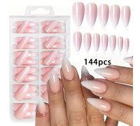 144 Uñas Postizas de Medio-Largas con Diseño Degradado Francés , Ideales para Mujeres, 3 Pegamentos en Gel, 3 Mini de Uñas y 3 Sticks de Uñas Postizas