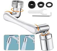 1440°Aireador Grifo Giratorio Ajustable, 2 Modos Chorro Adaptador Grifo, Extensor Grifo Universal, Extension Difusor Plata, Grifo Agua Ahorro para Fregadero, Baño, Lavabo, Cocina(Rosca 20/22/24mm)