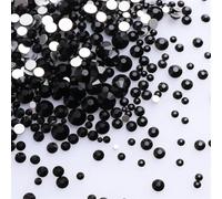 1440 piezas/paquete, mezcla de tamaños SS3-SS20, cristales negros con parte trasera plana, brillantes, diamantes de imitación sin fijación térmica para decoración de uñas, ropa, negro, mezcla de tama