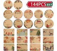 144PCS Etiquetas Adhesivas de Navidad para Regalo, Etiquetas Adhesivas Decorativas para Regalo, Etiquetas con Nombre, Etiquetas Adhesivas con Nombre, Etiquetas Autoadhesivas Vintage de Papá Noel
