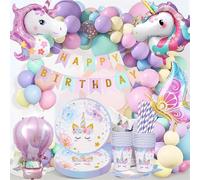 147 Piezas Decoraciones Cumpleaños Unicornio, Plates Decoración Cumpleaños Unicornio, Globos Unicornio Banners Fiesta Deco para Niños Cumpleaños Niñas