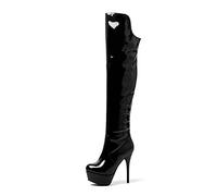 14CM/ 5.51IN sobre la Rodilla Botas Gruesa Parte Inferior Lateral Cremallera Tacones Altos Sexy Discoteca Stripper Botas,Negro,38 EU