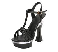 14CM/ 5.51IN Zapatos de tacón Alto Tacón Grueso Sexy Open-Toed Large Size Sexy Nightclub Pole Dancing Zapatos de tacón Alto,Negro,36 EU