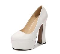 14CM / 5.51IN Zapatos de tacón Grueso para Mujer Zapatos de Plataforma Zapatos de tacón de Bloque de Punta Cerrada Vestido Tacón Alto Fiesta de Bodas Oficina Zapatos de tacón Alto,Blanco,44 EU