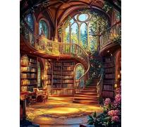 14CT Cuadros En Punto De Cruz Paisaje De Biblioteca De Cuentos De Hadas Kits De Punto De Cruz Para Principiantes O Adultos,Diy Fácil Contado Costura Conjunto De Bordado Decoración Del Hog 50x70cm