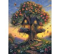 14CT Kit De Punto De Cruz Casa Del Árbol Del Bosque De Cuento De Hadas Kits De Punto De Cruz Preimpresos Para Adultos Principiantes,Conjunto De Bordado Arte De Pared Decoración Del Hogar 50x70cm